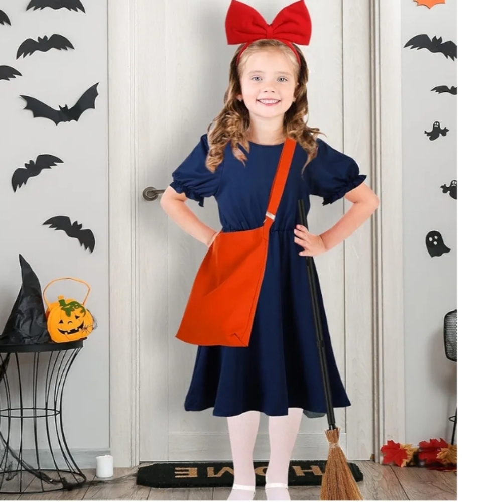 Xtinmee Girls Witch Costume Anime Cosplay Dress with Tights Wizard Flying Broom